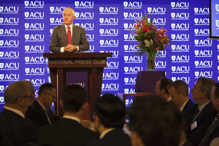 Malcolm Turnbull presenting in 2017.